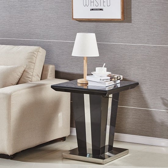 Merrill High Gloss Lamp Table In Black With Glass Top