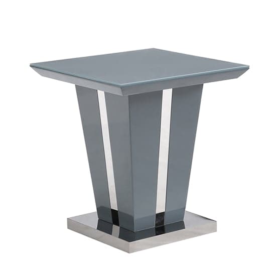 Merrill High Gloss Lamp Table In Grey With Glass Top