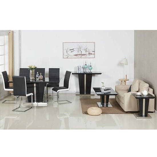 Merrill Large Black Gloss Dining Table 6 Versilia Black Chairs