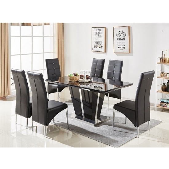 Merrill Large Black Gloss Dining Table 6 Versilia Black Chairs