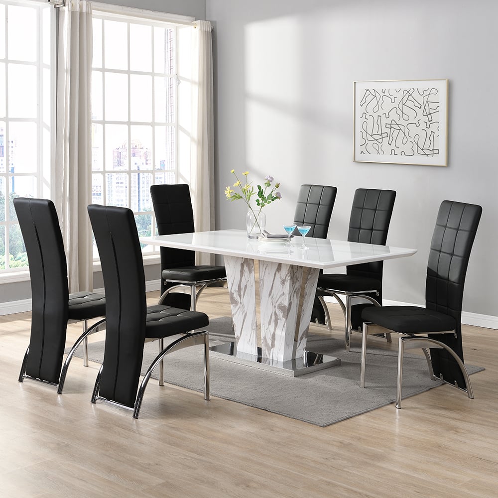 Merrill Large Filo Effect Dining Table 6 Riverton Black Chairs