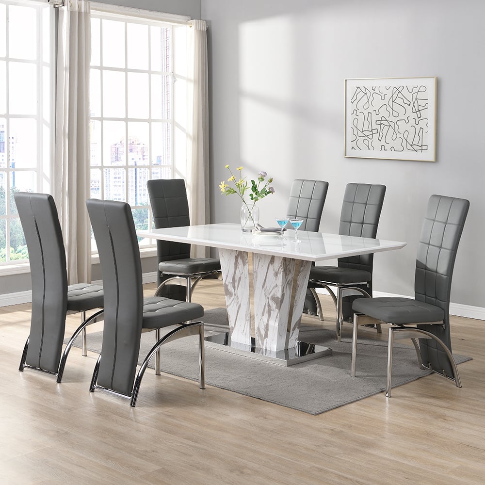 Merrill Large Filo Effect Dining Table 6 Riverton Grey Chairs