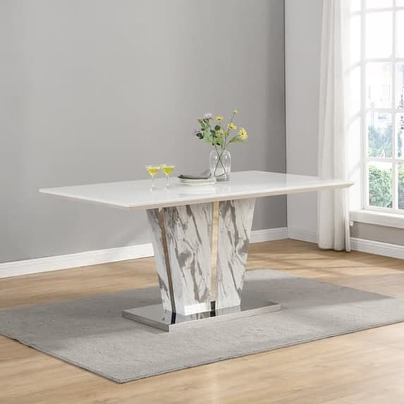 Merrill Large Filo Effect Dining Table 6 Riverton White Chairs