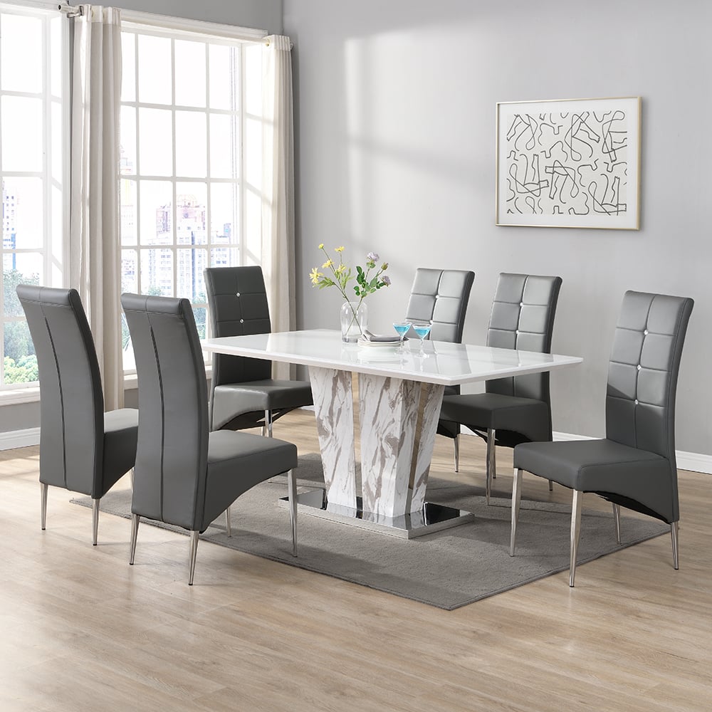 Merrill Large Filo Effect Dining Table 6 Versilia Grey Chairs