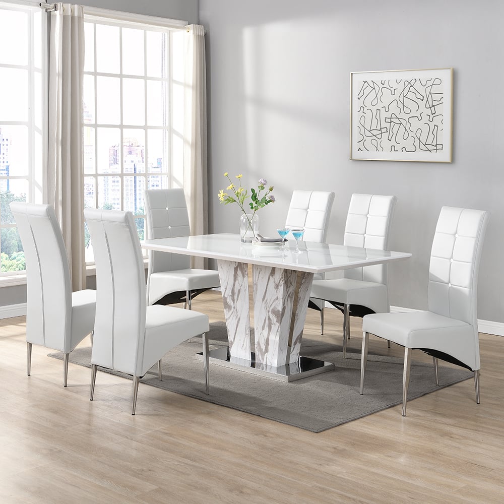 Merrill Large Filo Effect Dining Table 6 Versilia White Chairs