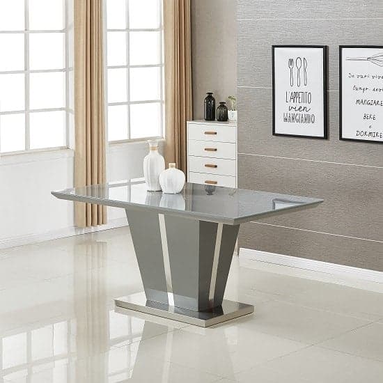 Merrill Large Grey Gloss Dining Table 6 Sylvania Grey Chairs