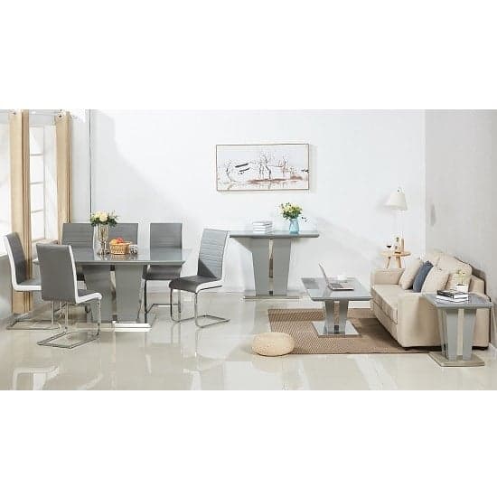 Merrill Large Grey Gloss Dining Table 6 Sylvania Grey Chairs