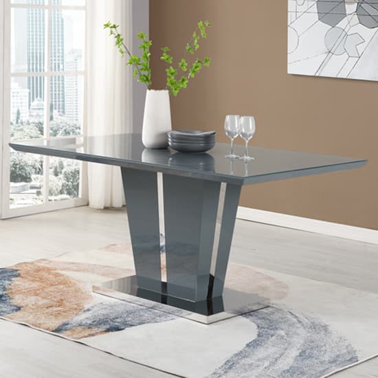 Merrill Large Grey Gloss Dining Table With 6 Petersburg Grey Chairs
