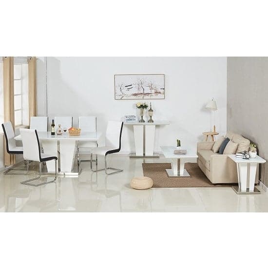 Merrill Large White Gloss Dining Table 6 Versilia Grey Chairs