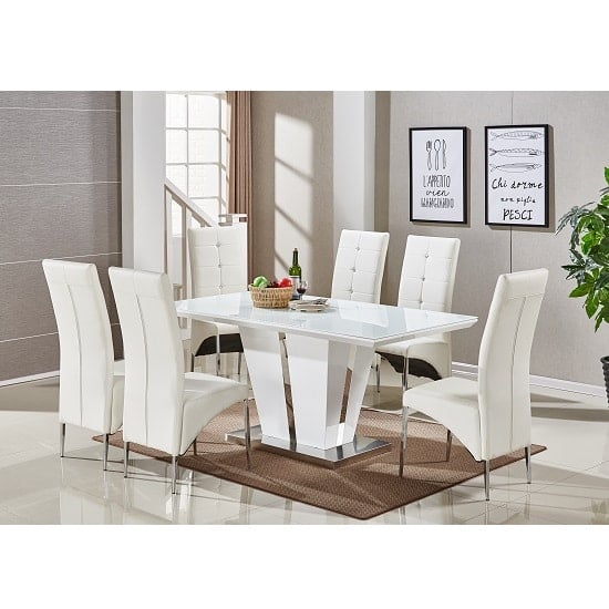 Merrill Large White Gloss Dining Table 6 Versilia White Chairs