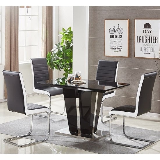 Merrill Small Black Gloss Dining Table 4 Sylvania Black Chairs