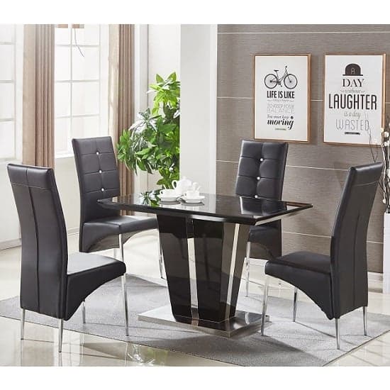 Merrill Small Black Gloss Dining Table 4 Versilia Black Chairs