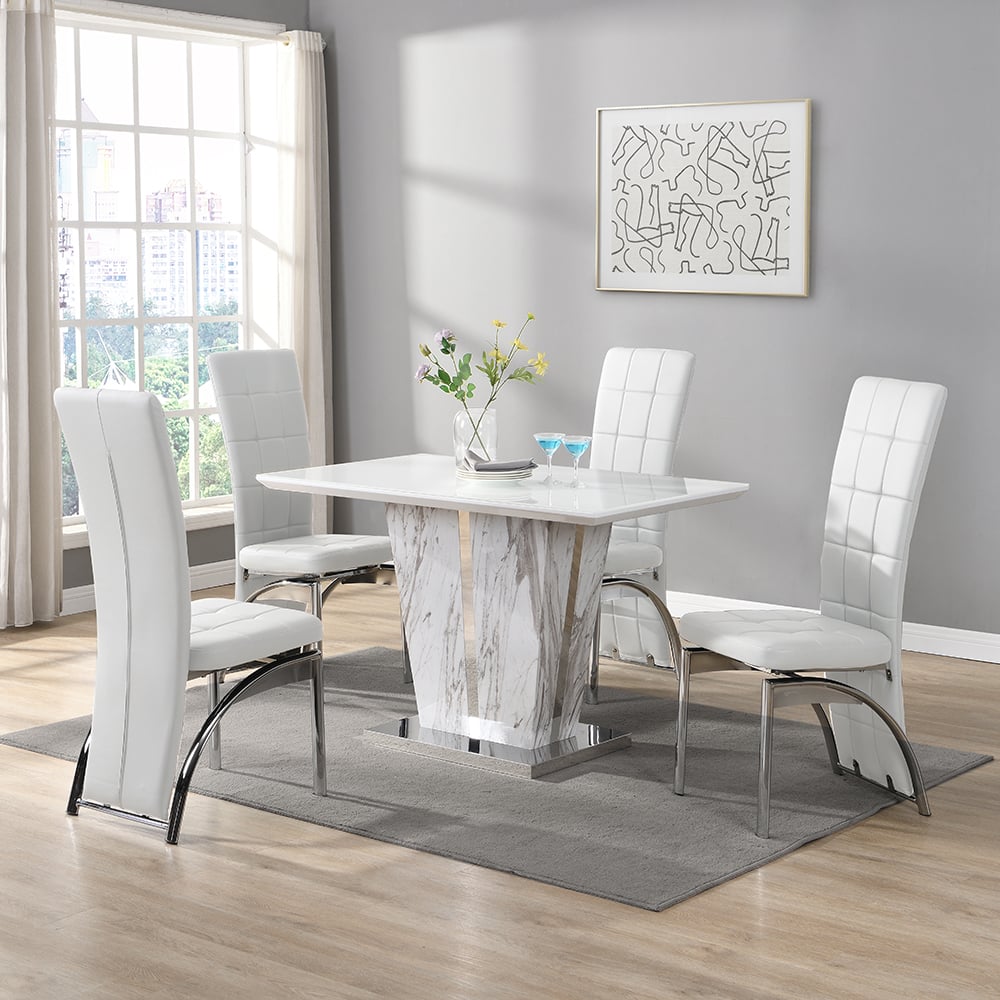 Merrill Small Filo Effect Dining Table 4 Riverton White Chairs