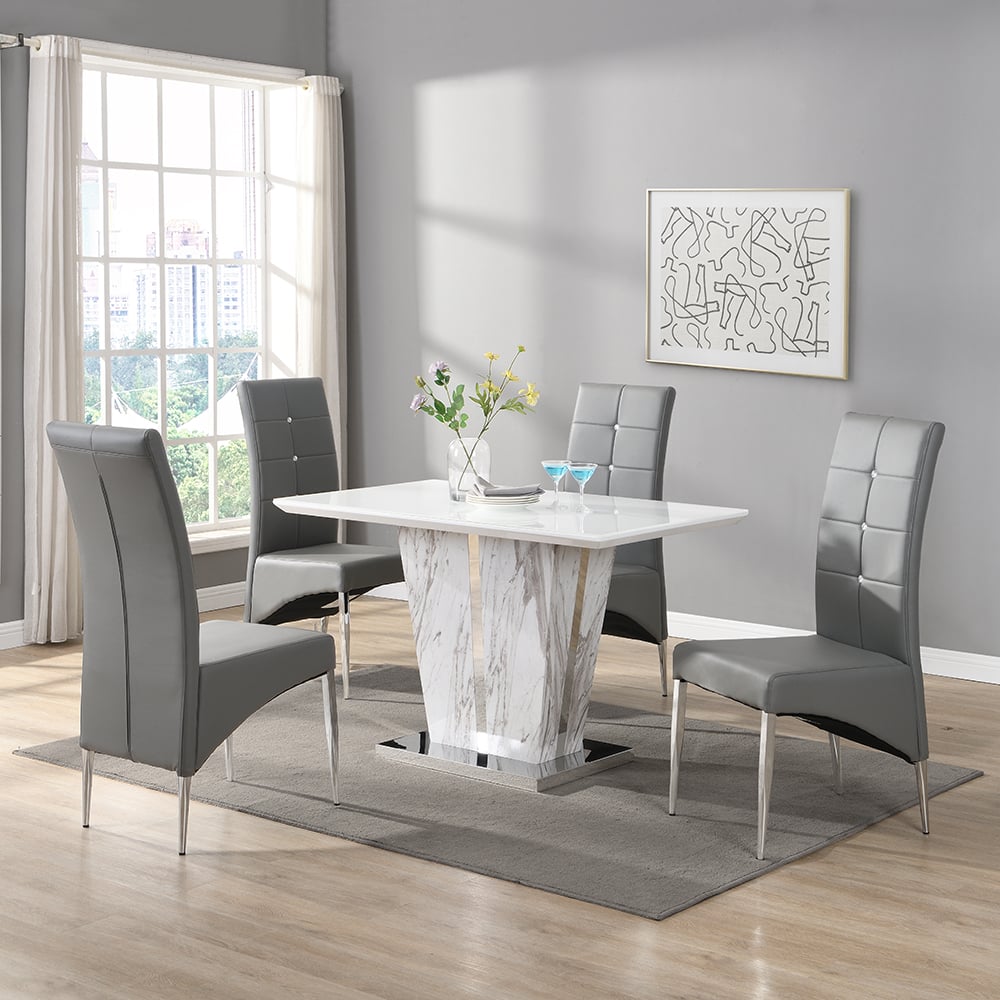 Merrill Small Filo Effect Dining Table 4 Versilia Grey Chairs