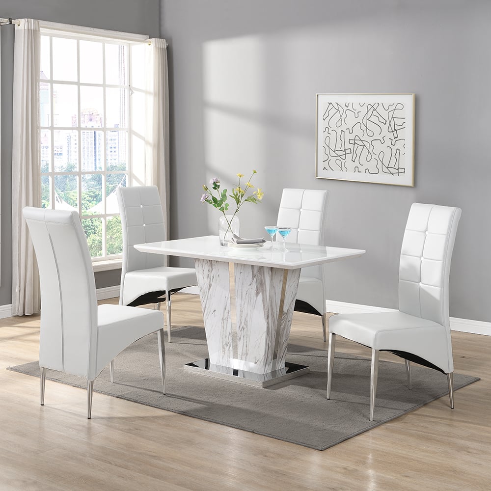 Merrill Small Filo Effect Dining Table 4 Versilia White Chairs