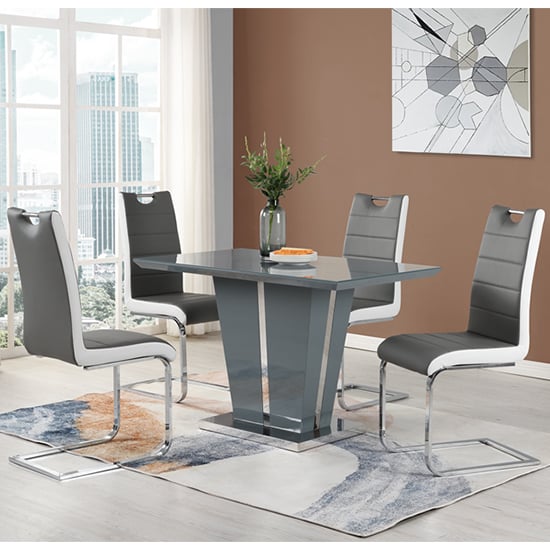 Merrill Small Grey Gloss Dining Table 4 Petersburg Grey White Chairs