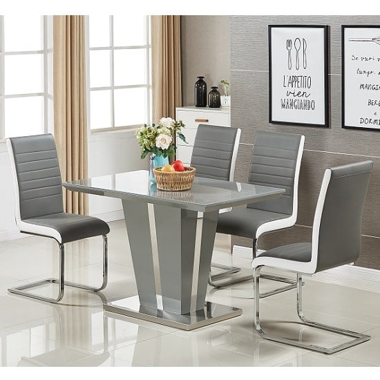 Merrill Small Grey Gloss Dining Table 4 Sylvania Grey Chairs