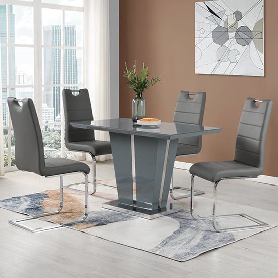 Merrill Small Grey Gloss Dining Table With 4 Petersburg Grey Chairs