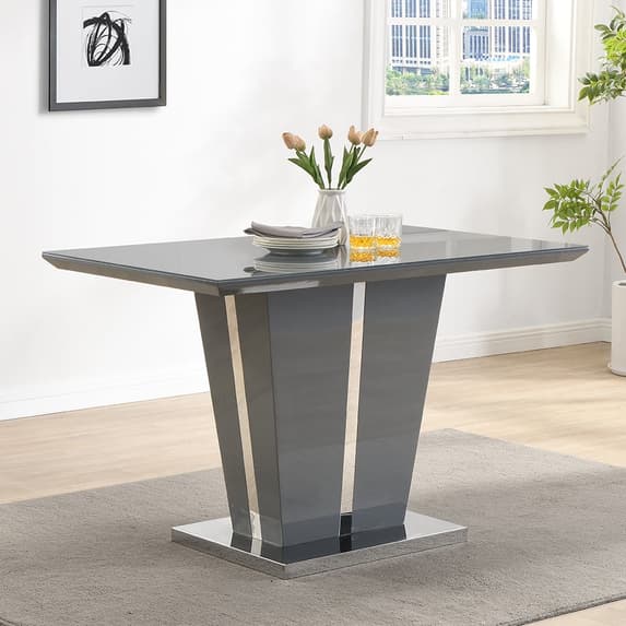 Merrill Small Grey Gloss Dining Table With 4 Versilia Black Chairs