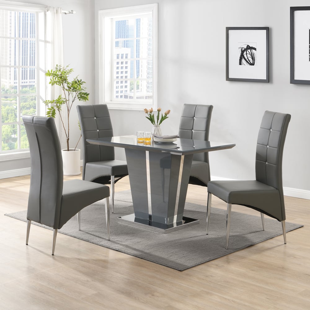 Merrill Small Grey Gloss Dining Table With 4 Versilia Grey Chairs