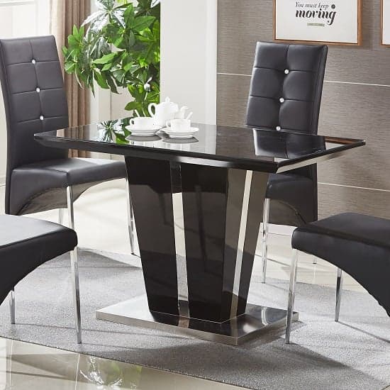 Merrill Small High Gloss Dining Table In Black With Glass Top