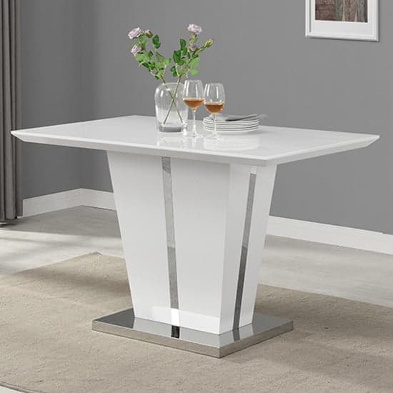 Merrill Small White Gloss Dining Table 4 Petersburg Grey Chairs