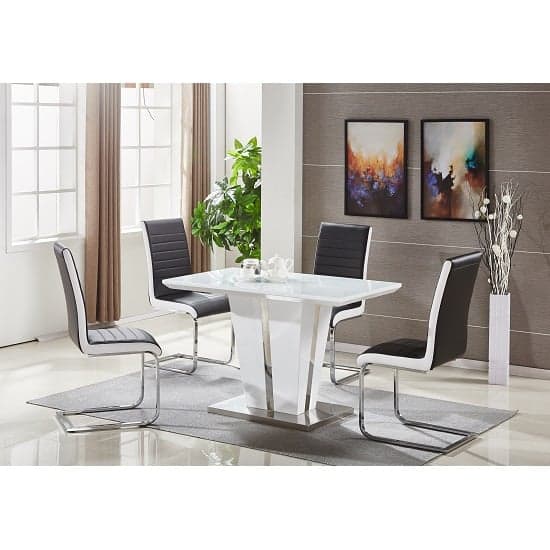 Merrill Small White Gloss Dining Table 4 Sylvania Black Chairs