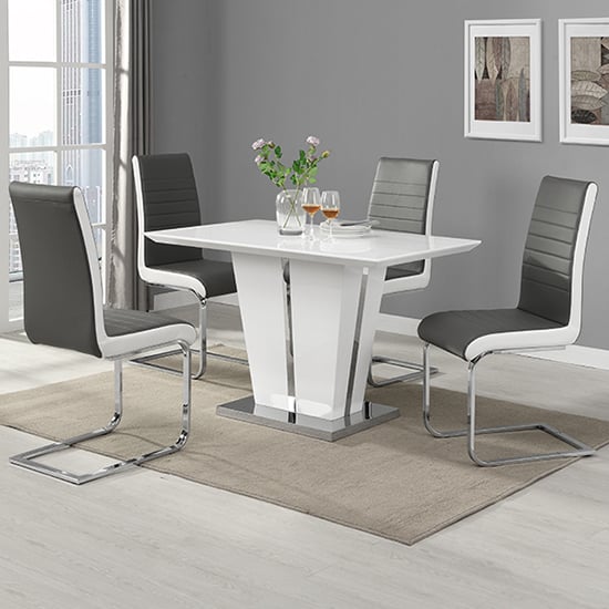 Merrill Small White Gloss Dining Table 4 Sylvania Grey Chairs