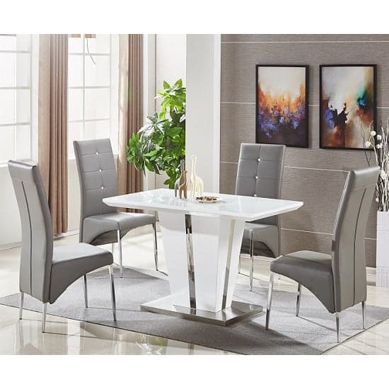 Merrill Small White Gloss Dining Table 4 Versilia Grey Chairs