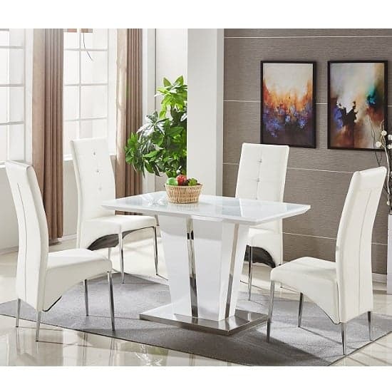 Merrill Small White Gloss Dining Table 4 Versilia White Chairs