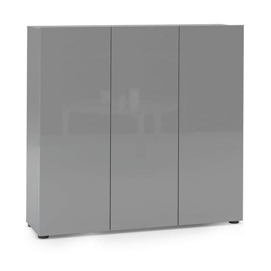 Mescalero High Gloss Shoe Cabinet 3 Doors 10 Shelves In Grey