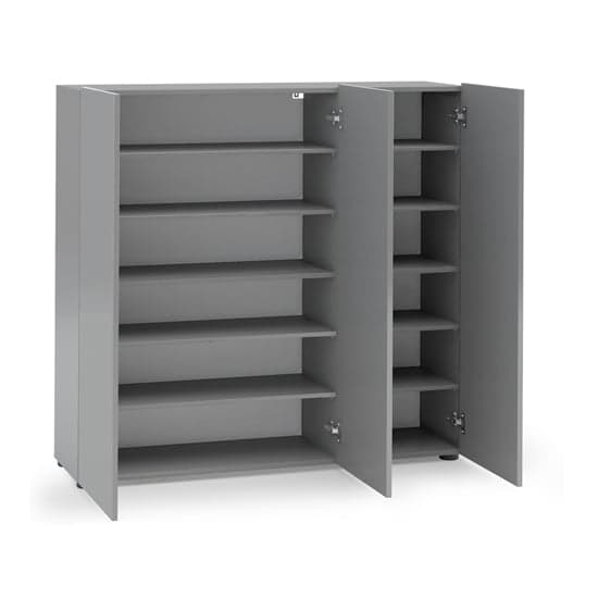 Mescalero High Gloss Shoe Cabinet 3 Doors 10 Shelves In Grey