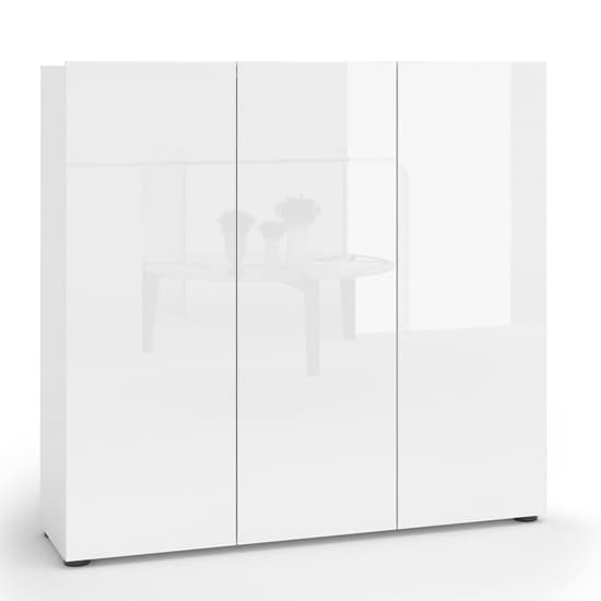 Mescalero High Gloss Shoe Cabinet 3 Doors 10 Shelves In White