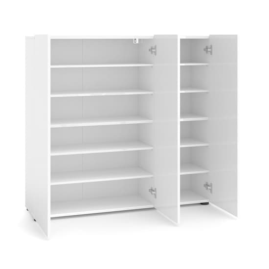 Mescalero High Gloss Shoe Cabinet 3 Doors 10 Shelves In White