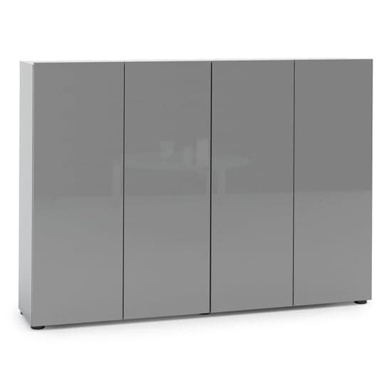 Mescalero High Gloss Shoe Cabinet 4 Doors 10 Shelves In Grey