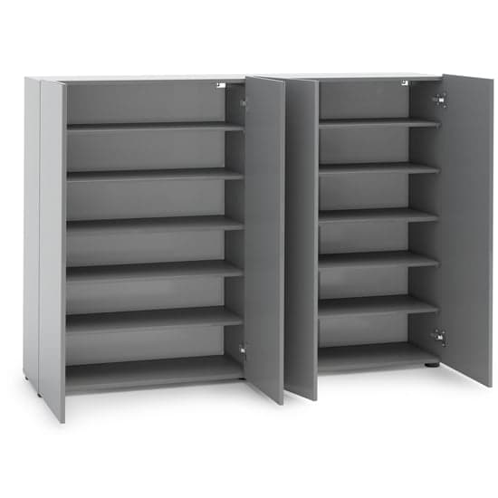 Mescalero High Gloss Shoe Cabinet 4 Doors 10 Shelves In Grey