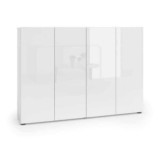 Mescalero High Gloss Shoe Cabinet 4 Doors 10 Shelves In White