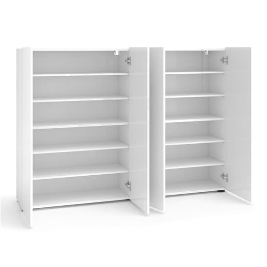 Mescalero High Gloss Shoe Cabinet 4 Doors 10 Shelves In White