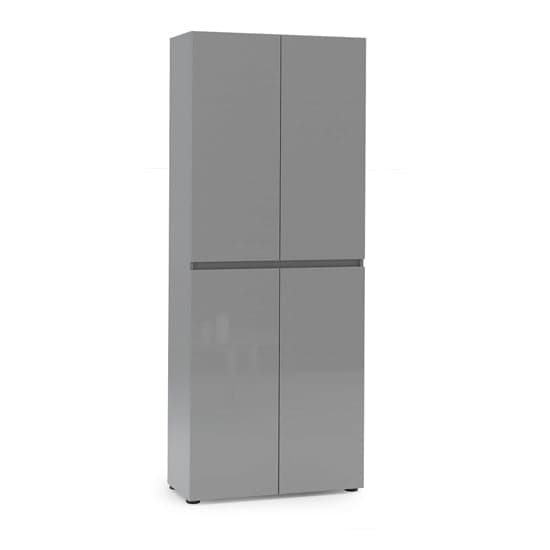 Mescalero High Gloss Shoe Cabinet Tall 4 Doors 10 Shelves In Grey