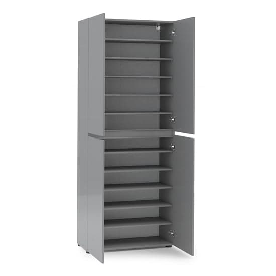 Mescalero High Gloss Shoe Cabinet Tall 4 Doors 10 Shelves In Grey