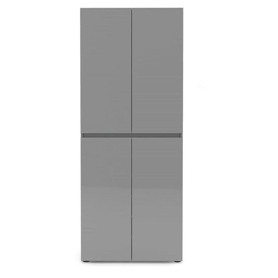 Mescalero High Gloss Shoe Cabinet Tall 4 Doors 10 Shelves In Grey