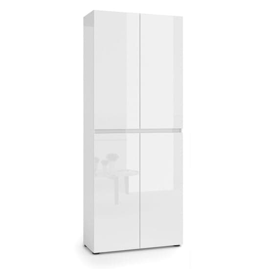 Mescalero High Gloss Shoe Cabinet Tall 4 Doors 10 Shelves In White