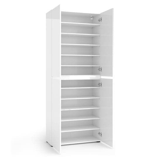 Mescalero High Gloss Shoe Cabinet Tall 4 Doors 10 Shelves In White