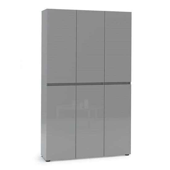 Mescalero High Gloss Shoe Cabinet Tall 6 Doors 20 Shelves In Grey