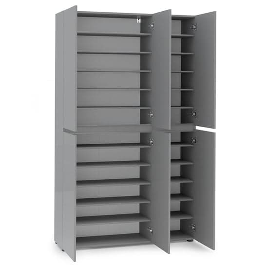 Mescalero High Gloss Shoe Cabinet Tall 6 Doors 20 Shelves In Grey