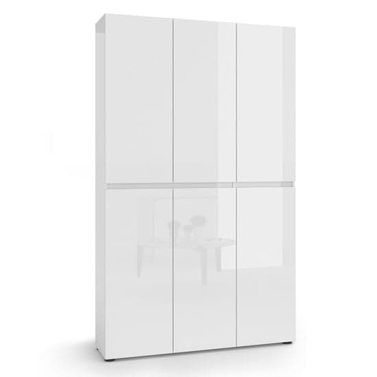 Mescalero High Gloss Shoe Cabinet Tall 6 Doors 20 Shelves In White