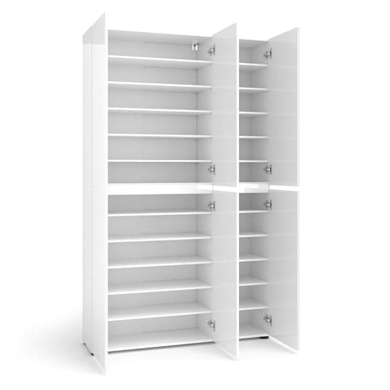 Mescalero High Gloss Shoe Cabinet Tall 6 Doors 20 Shelves In White