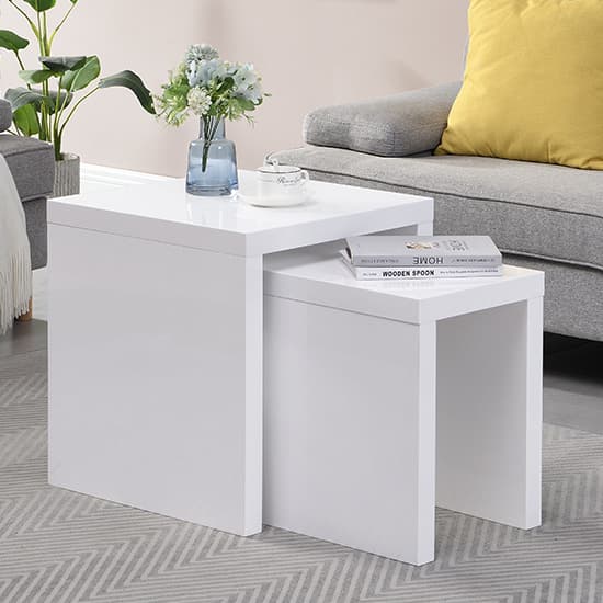 Metairie Square High Gloss Set Of 2 Nesting Tables In White