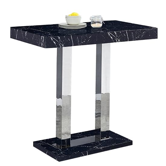 Moline Milano Marble Effect Gloss Bar Table With 4 Rifle Black Stools