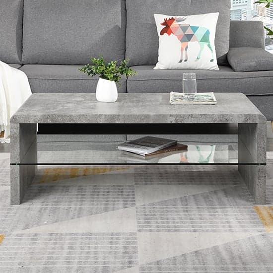 Monza Coffee Table In Concrete Effect With Glass Undershelf